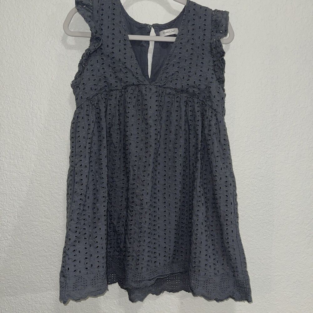 Anthropologie Mustard Seed Grey Eyelet Summer Dress Size Large L